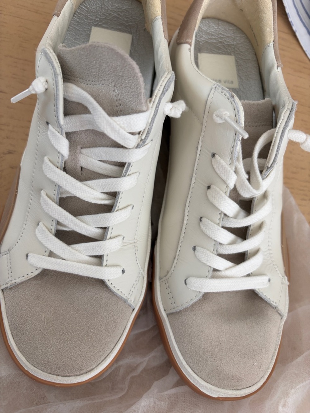 Dolce vita Women's Neutral Leather & Suede Lace-Up Sneakers